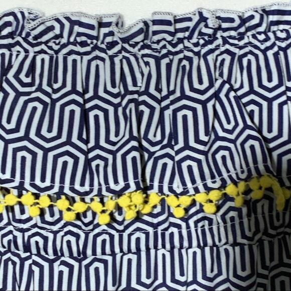 Mud Pie Maxi Dress Blue White Pattern Yellow Tassels Strapless Flowy Dress Small - Picture 11 of 12